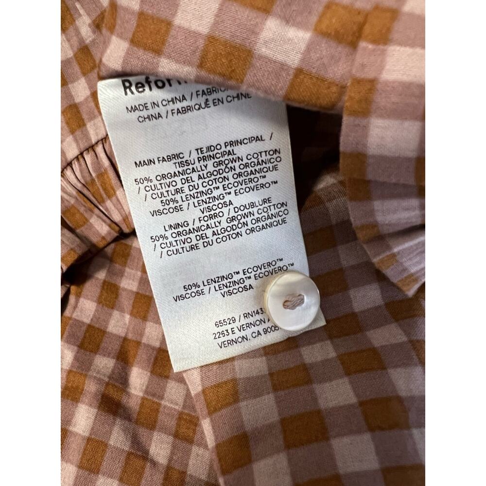 Reformation Olli Top Audrie Check Short Sleeves Button Front Sz 12 - Picture 5 of 6